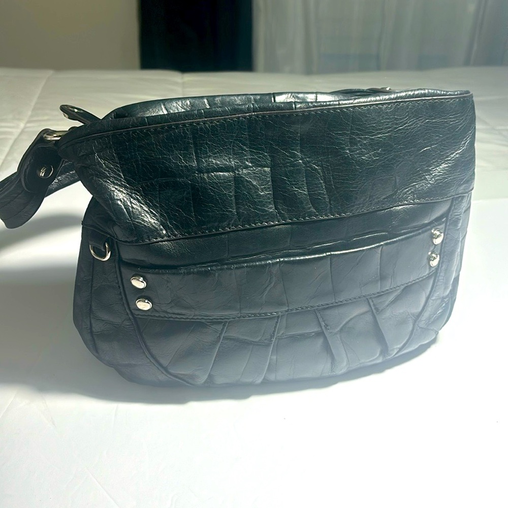 B. Makowsky |B.Makowsky black leather purse/handbag with nickel hardware. Black
